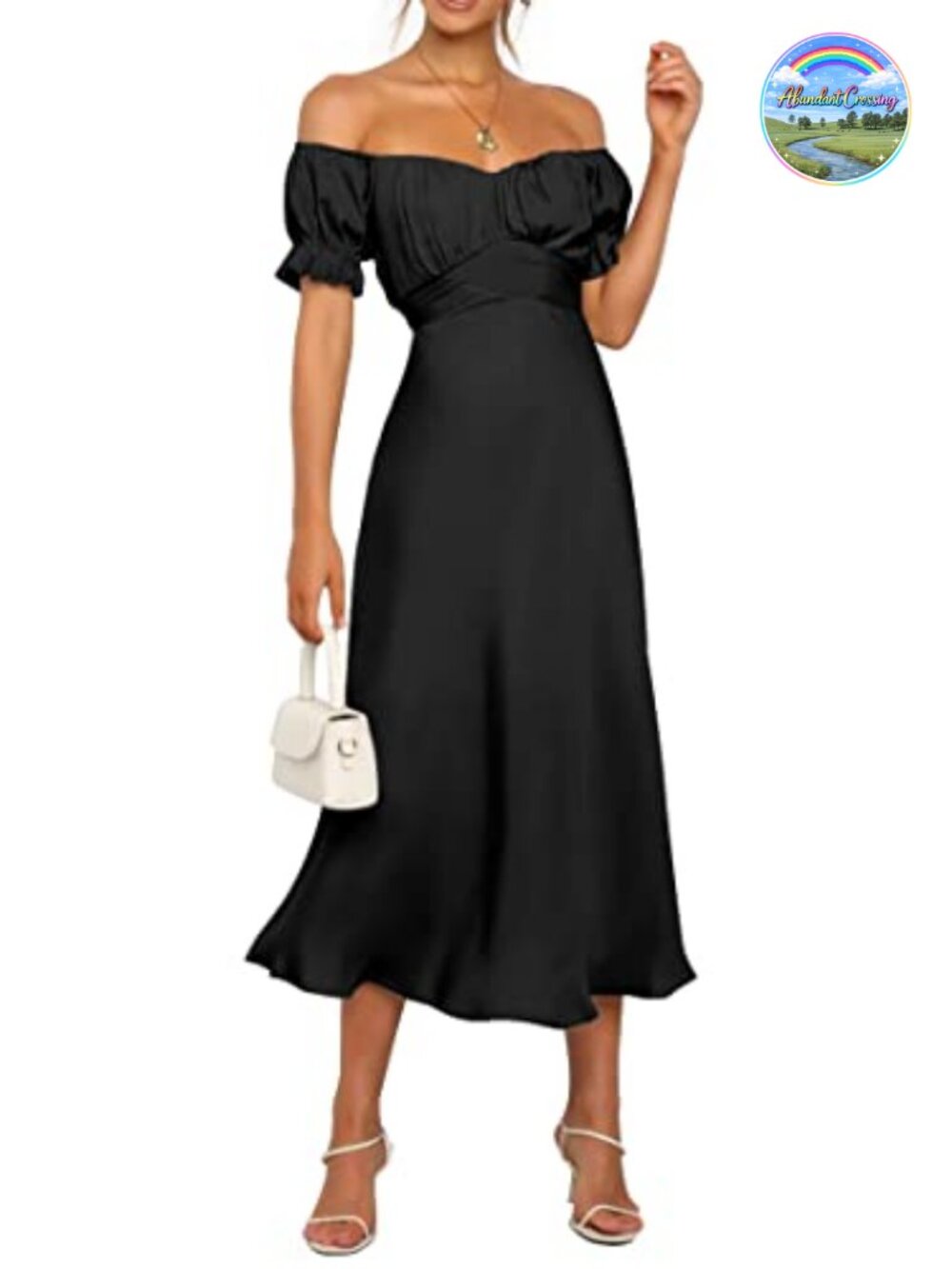 Satin Off Shoulder Midi Dress Wedding Guest Cocktail Formal